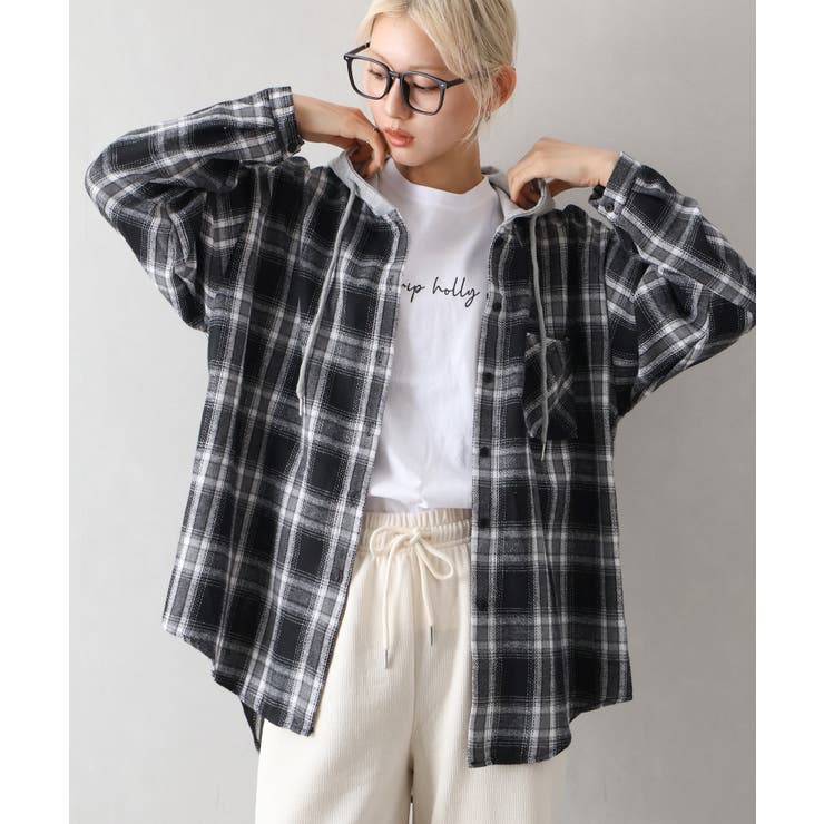 ビエラチェック切り替えフードシャツ | SpRay | 詳細画像28 