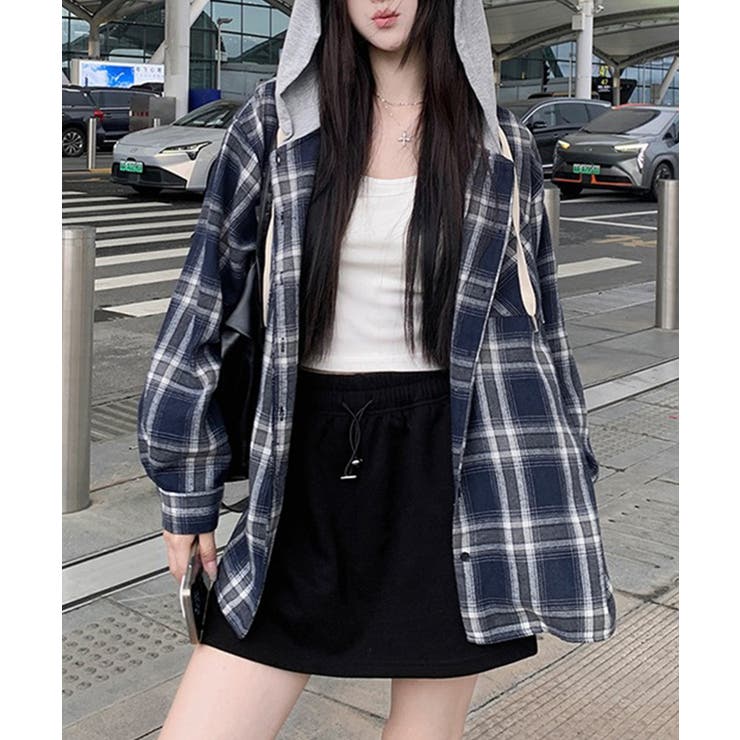 ビエラチェック切り替えフードシャツ | SpRay | 詳細画像3 