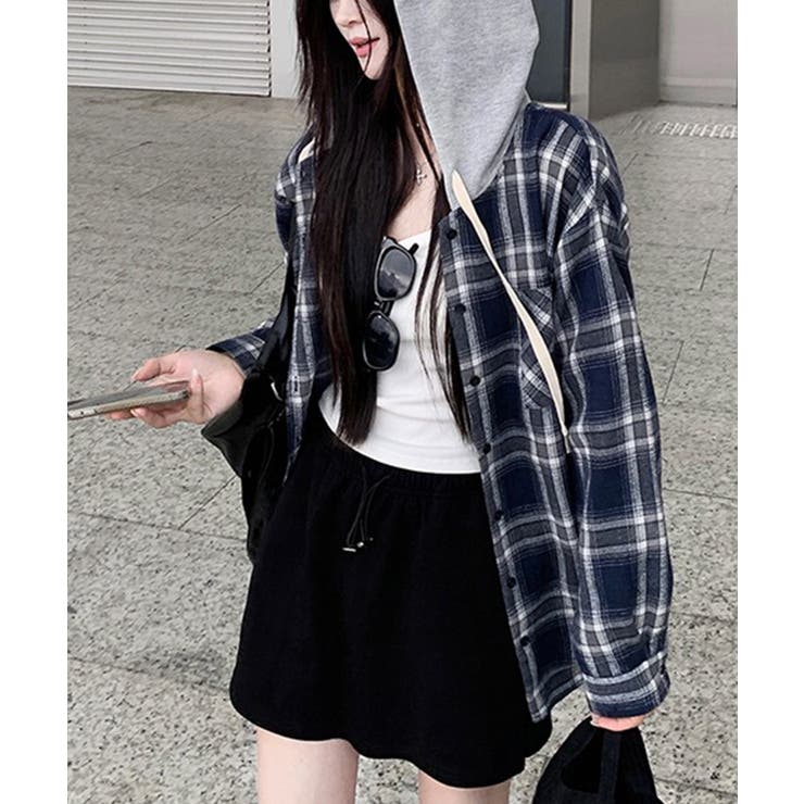 ビエラチェック切り替えフードシャツ | SpRay | 詳細画像4 