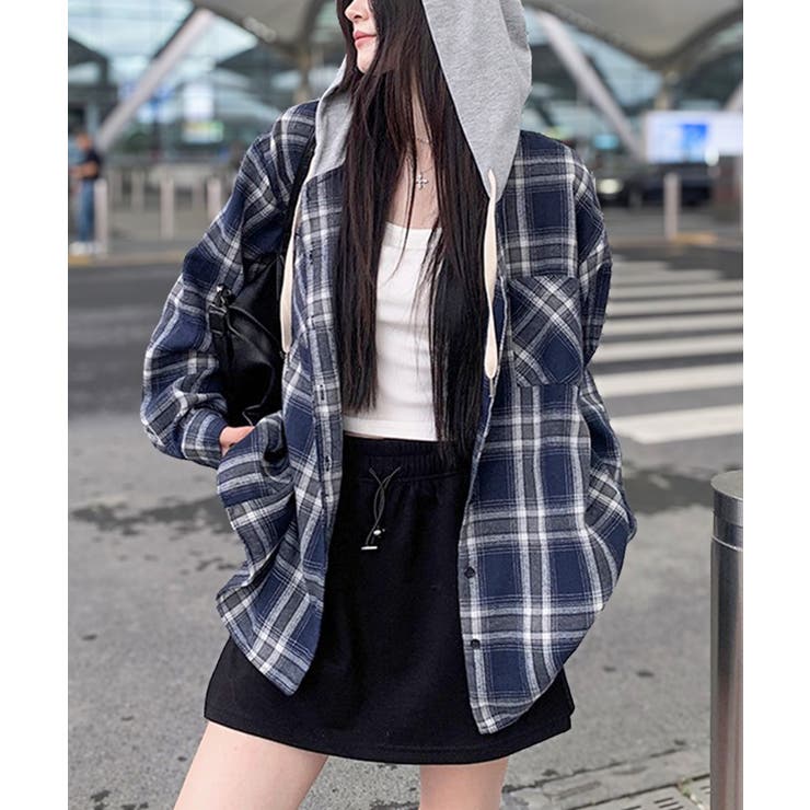 ビエラチェック切り替えフードシャツ | SpRay | 詳細画像6 