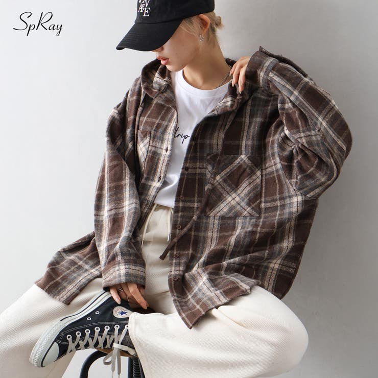 起毛チェックフードBIGシャツ[品番：SPRW0010812]｜SpRay（スプレイ