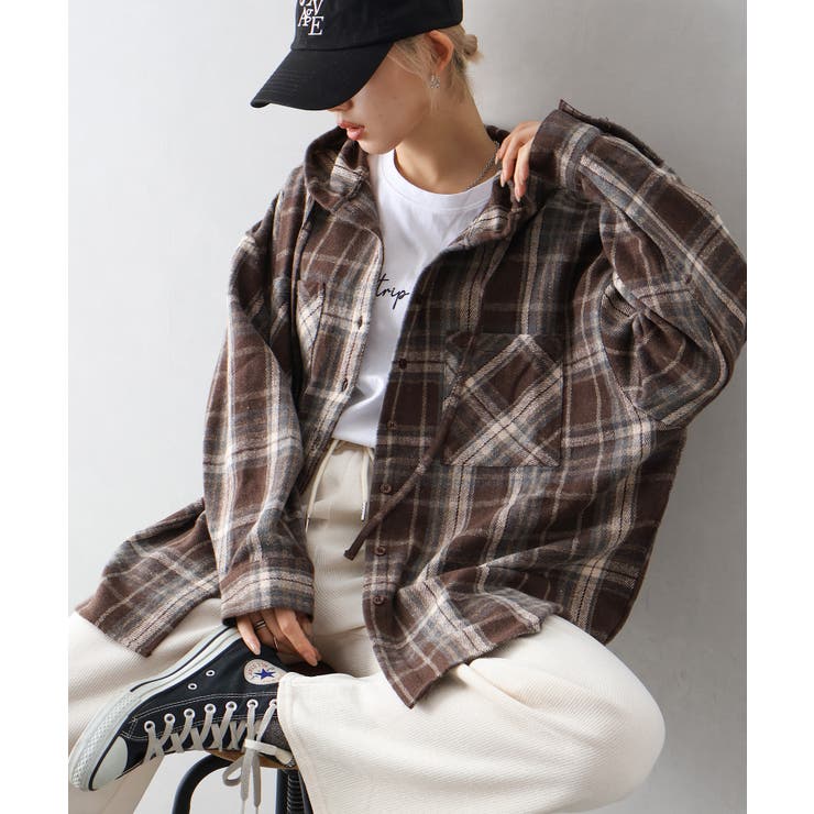 起毛チェックフードBIGシャツ[品番：SPRW0010812]｜SpRay（スプレイ