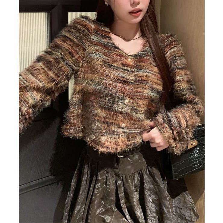 ワイン | フェザーボーダーカーディガン | SpRay