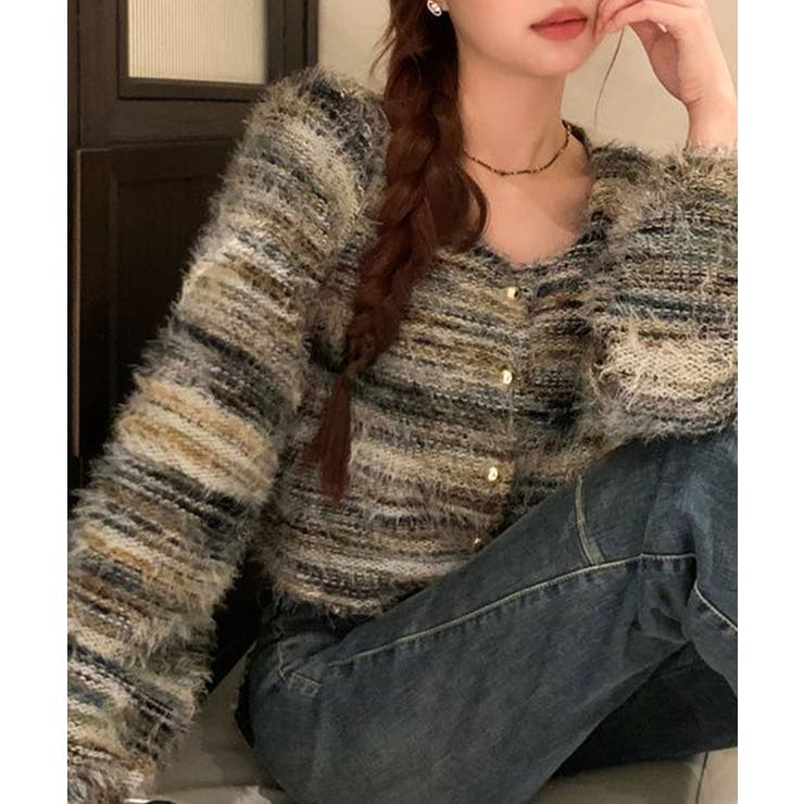 ブルー | フェザーボーダーカーディガン | SpRay