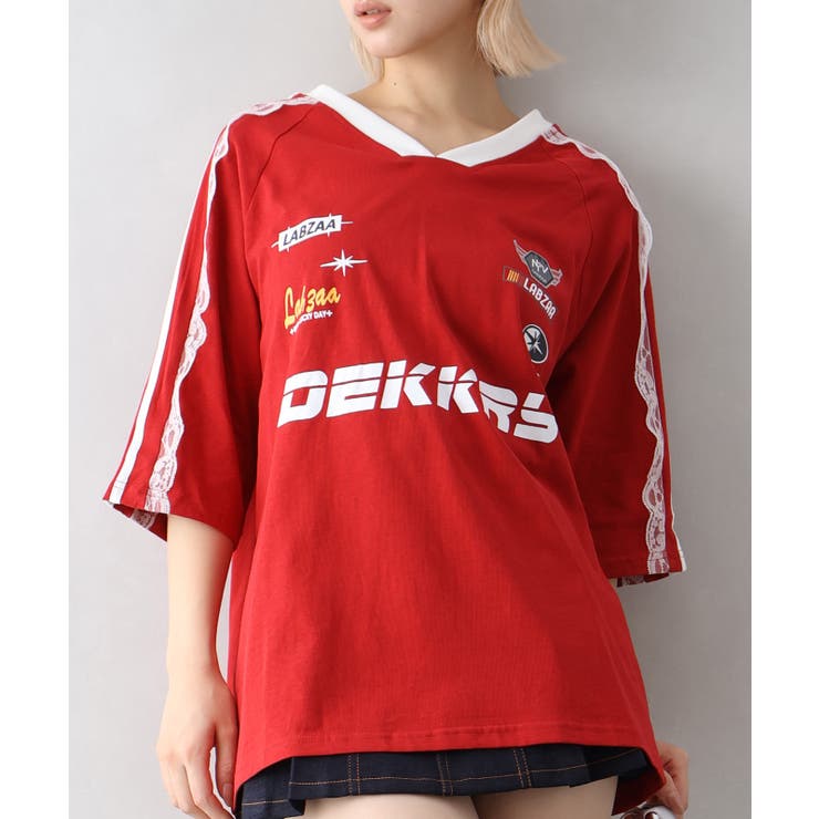 レッド | 袖レースゲームロンT | SpRay