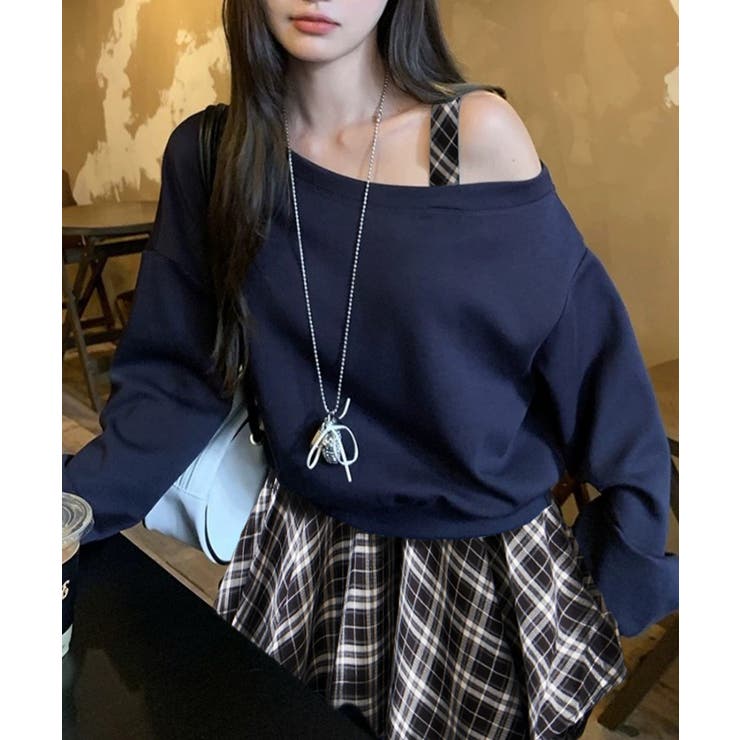 チェックレイヤードオフショルトップス[品番：SPRW0010734