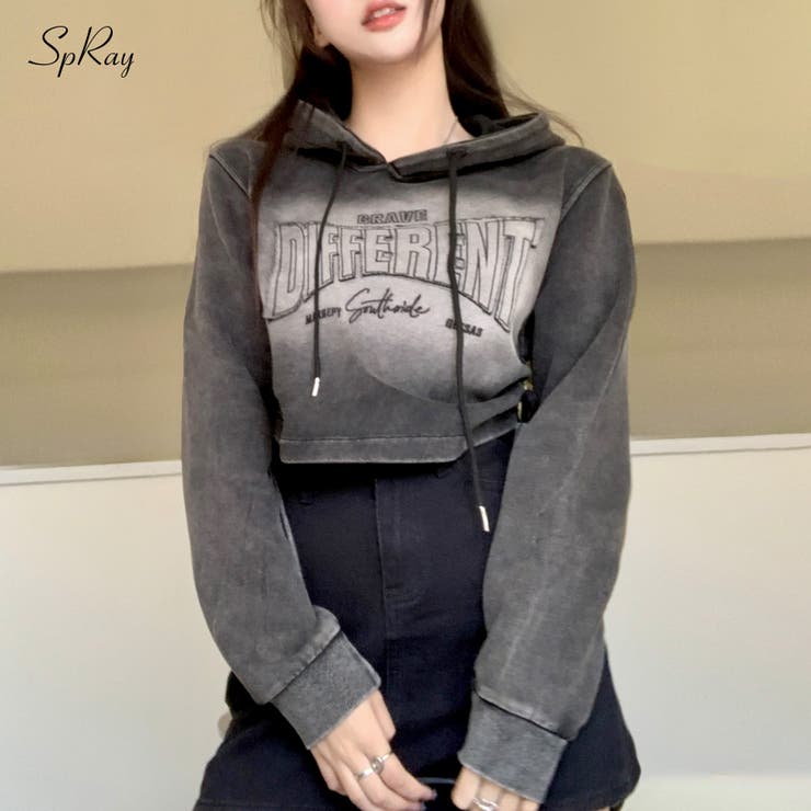 ロゴ貼付けクロップドパーカー | SpRay | 詳細画像1 