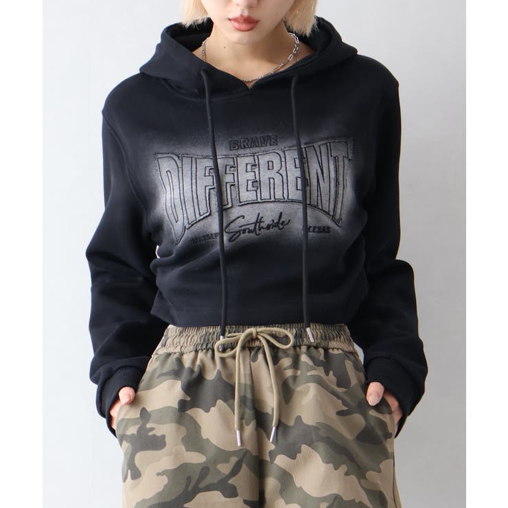 ブラック | ロゴ貼付けクロップドパーカー | SpRay