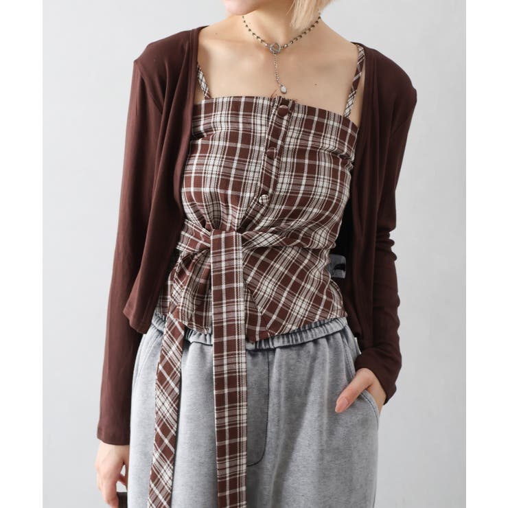 ブラウン | チェックリボン×カーディガンアンサンブル | SpRay