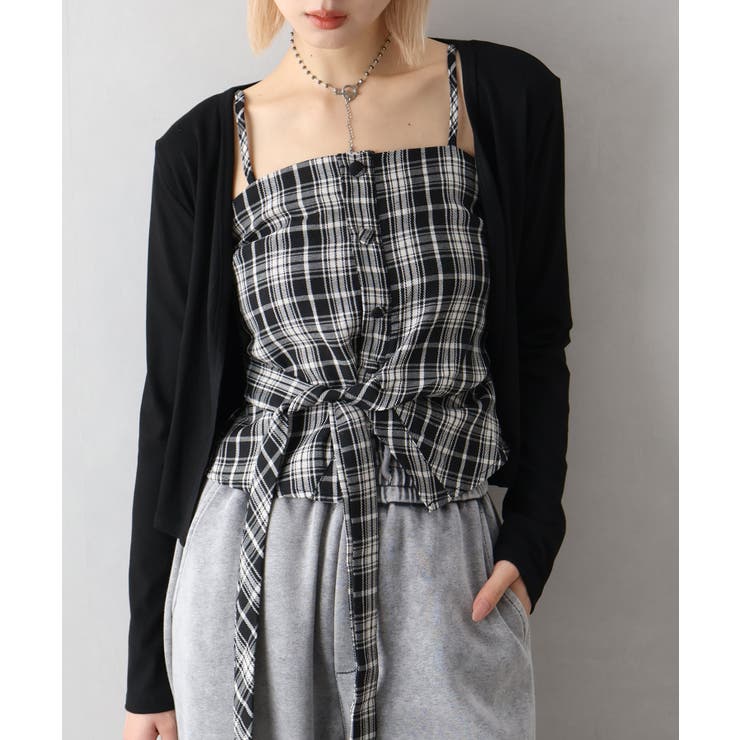 ブラック | チェックリボン×カーディガンアンサンブル | SpRay