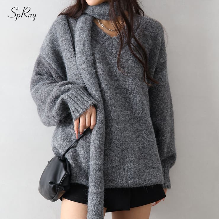 マフラー付BIGニット | SpRay | 詳細画像1 