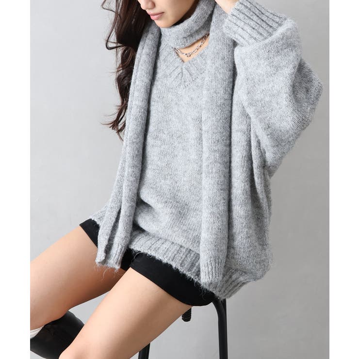 グレー | マフラー付BIGニット | SpRay