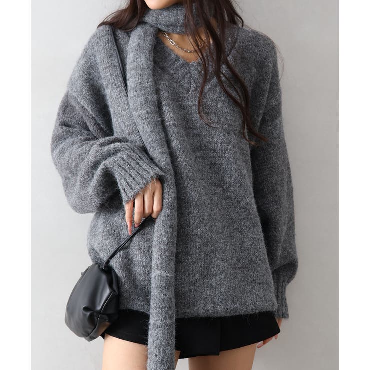 チャコールグレー | マフラー付BIGニット | SpRay