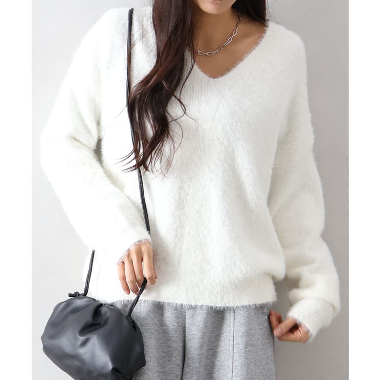 アイボリー | シャギーVネックニット | SpRay
