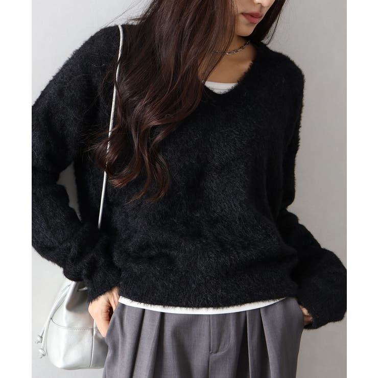 ブラック | シャギーVネックニット | SpRay