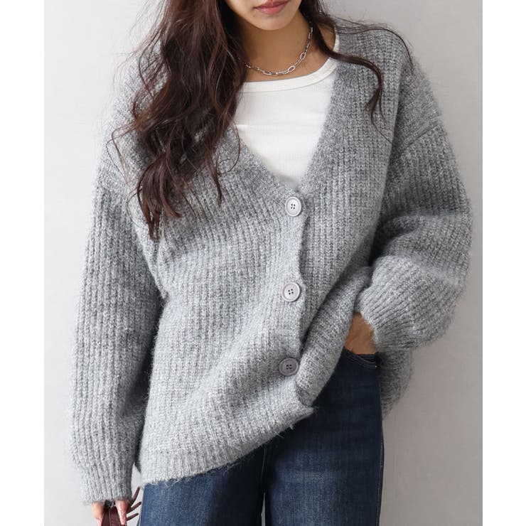 グレー | 起毛アゼ編Vネックカーディガン | SpRay