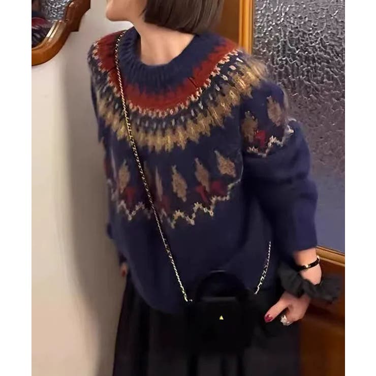 ネイビー | 求心柄ニットトップス | SpRay