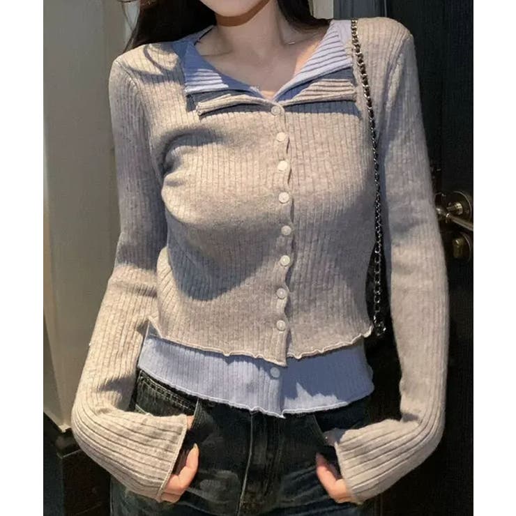 グレー | リブニットレイヤードトップス | SpRay