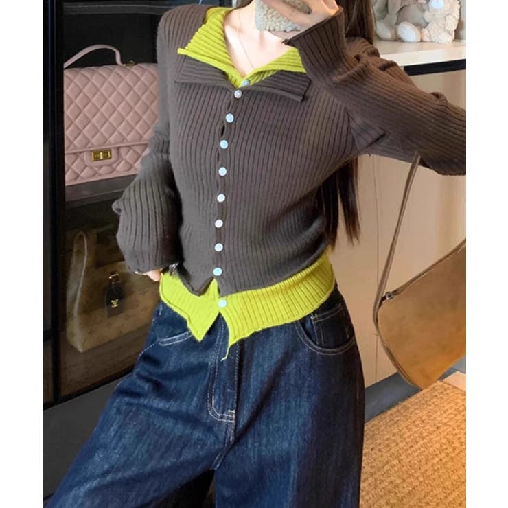 ブラウン | リブニットレイヤードトップス | SpRay