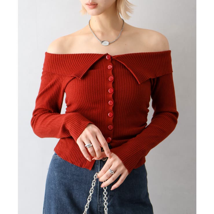 ワイン | 襟付きオフショルニット | SpRay