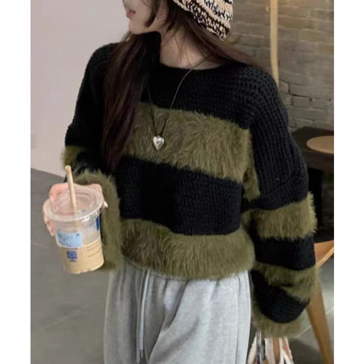 シャギーボーダークロップドニット | SpRay | 詳細画像9 