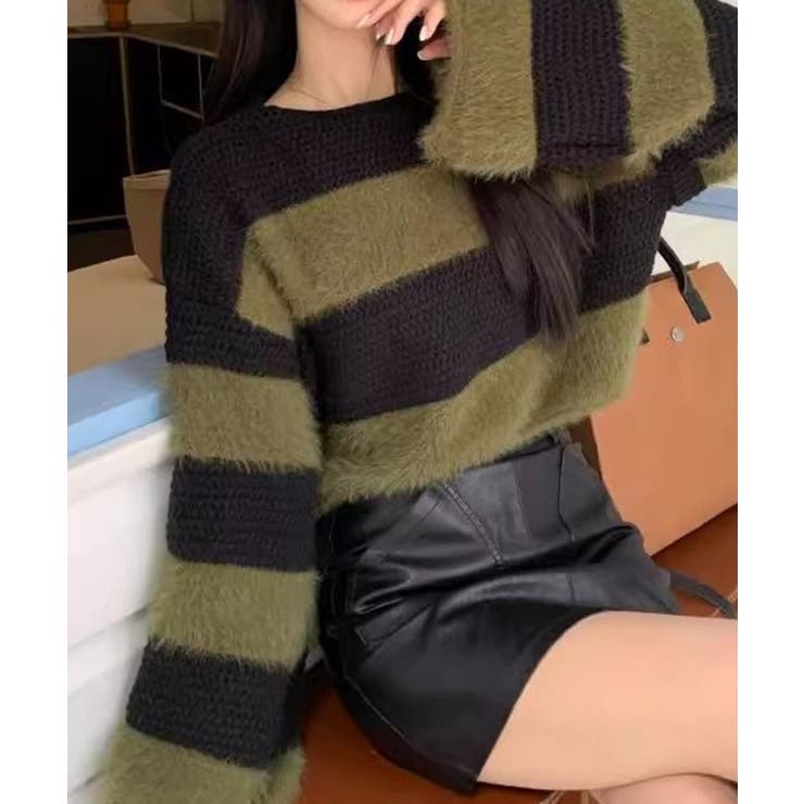 シャギーボーダークロップドニット | SpRay | 詳細画像14 