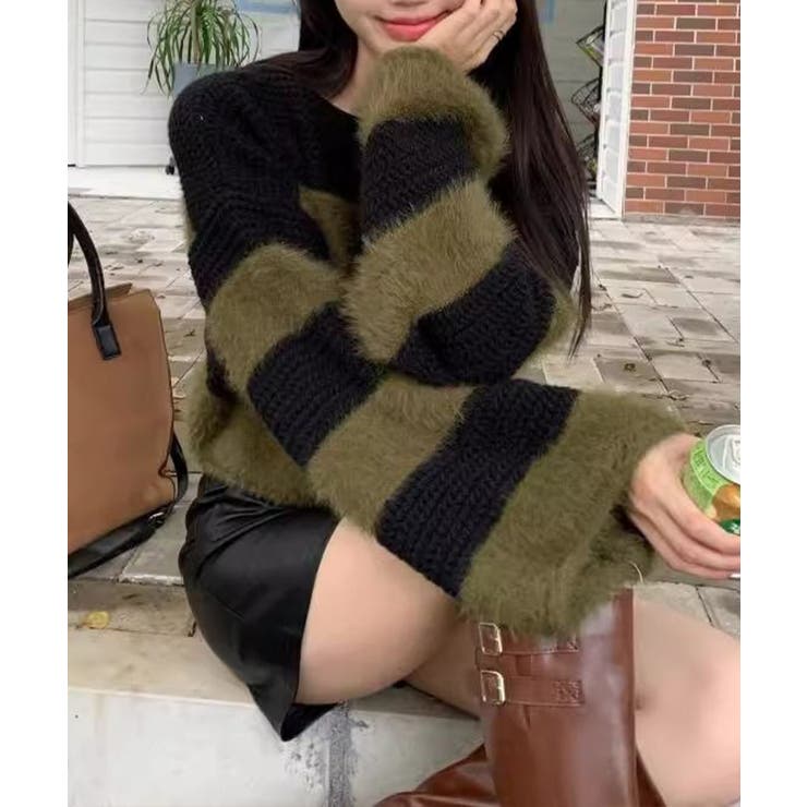 シャギーボーダークロップドニット | SpRay | 詳細画像15 