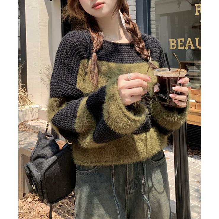 シャギーボーダークロップドニット | SpRay | 詳細画像16 