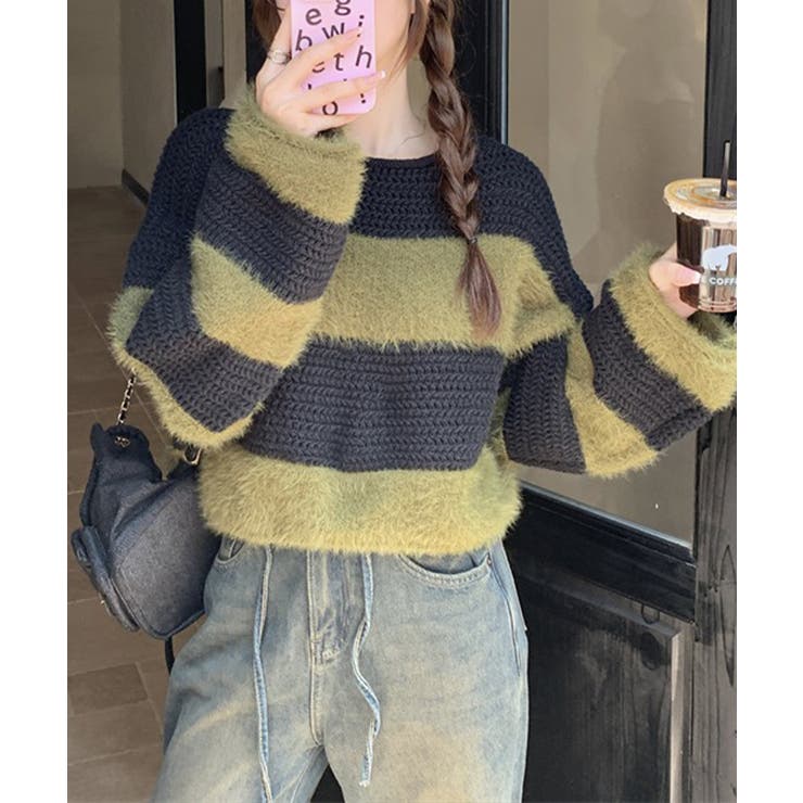 シャギーボーダークロップドニット | SpRay | 詳細画像17 