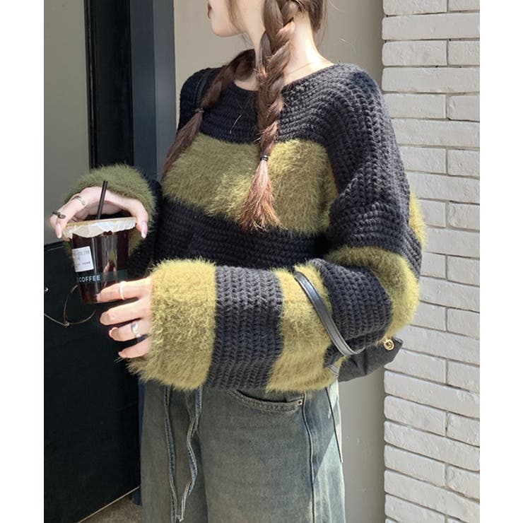 シャギーボーダークロップドニット | SpRay | 詳細画像18 