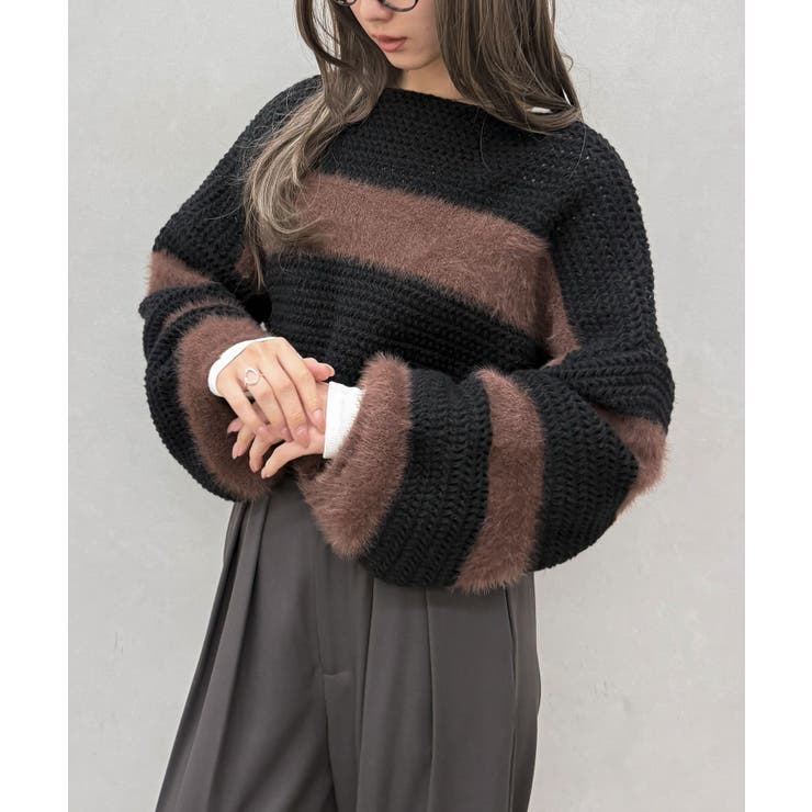 シャギーボーダークロップドニット | SpRay | 詳細画像23 