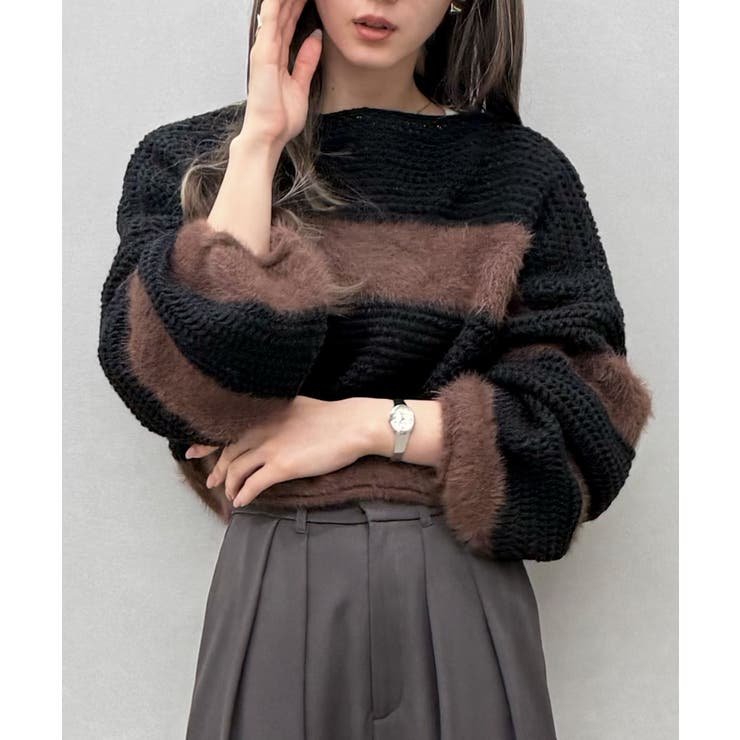 シャギーボーダークロップドニット | SpRay | 詳細画像24 