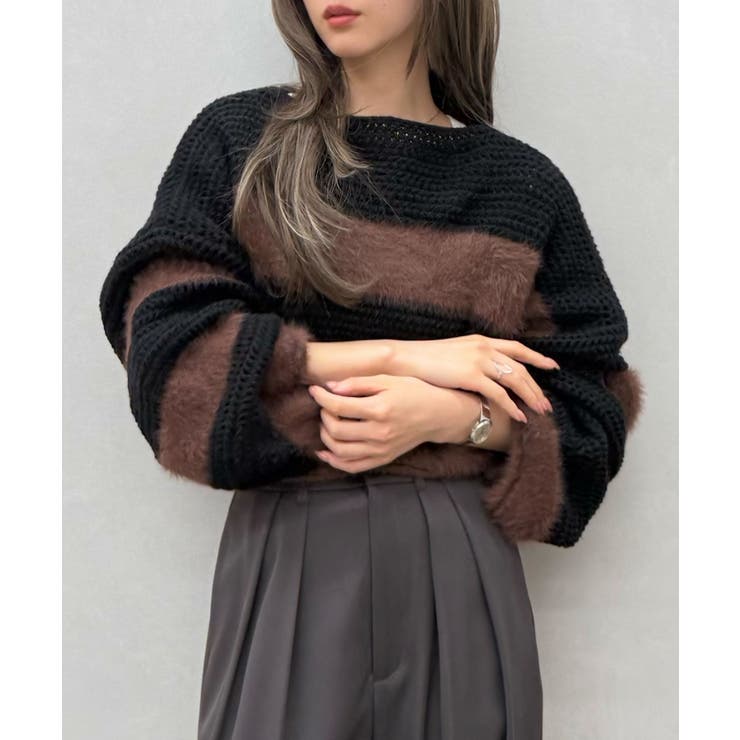 シャギーボーダークロップドニット | SpRay | 詳細画像25 