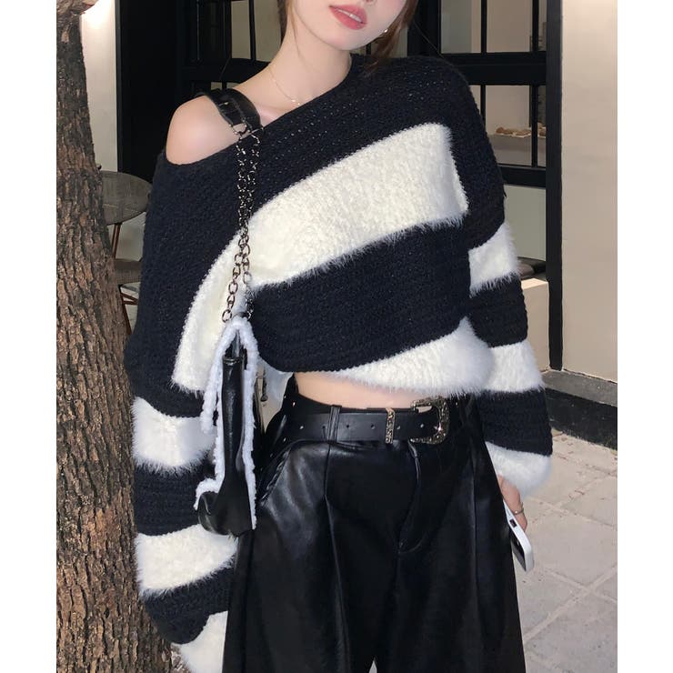 シャギーボーダークロップドニット | SpRay | 詳細画像28 