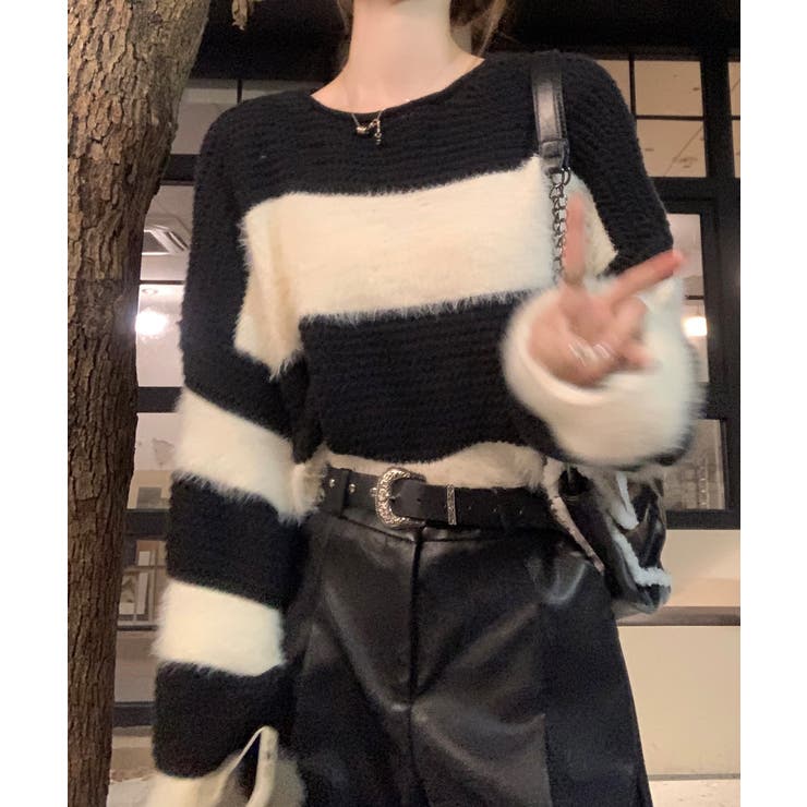 シャギーボーダークロップドニット | SpRay | 詳細画像29 