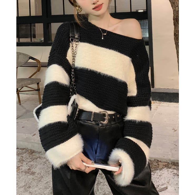 シャギーボーダークロップドニット | SpRay | 詳細画像30 