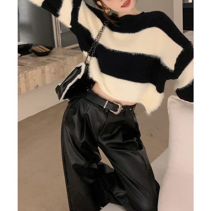 シャギーボーダークロップドニット | SpRay | 詳細画像32 