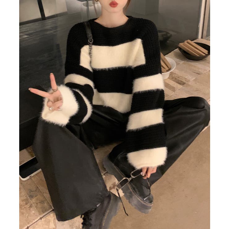 シャギーボーダークロップドニット | SpRay | 詳細画像33 