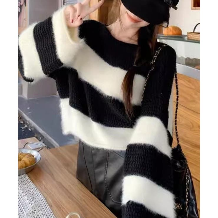 シャギーボーダークロップドニット | SpRay | 詳細画像3 