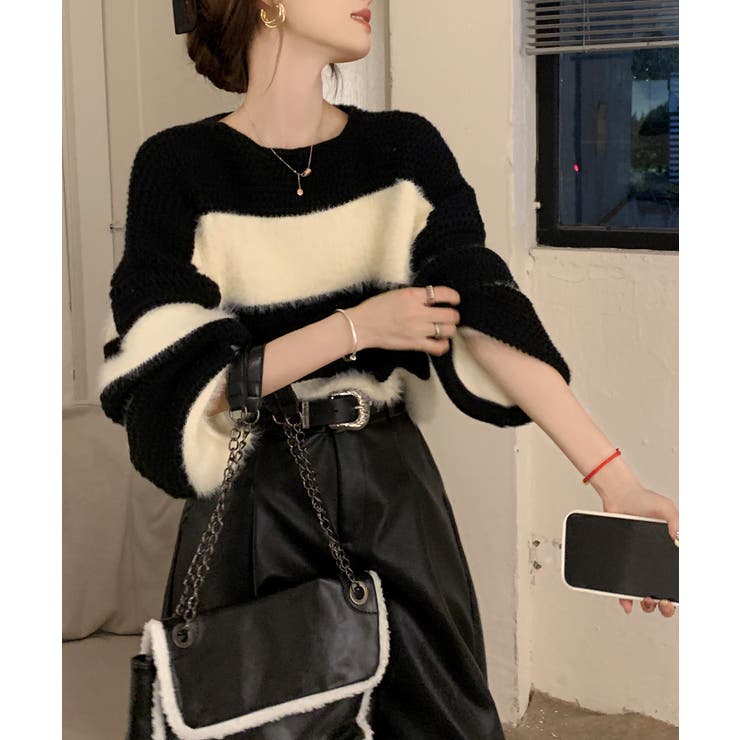 シャギーボーダークロップドニット | SpRay | 詳細画像35 