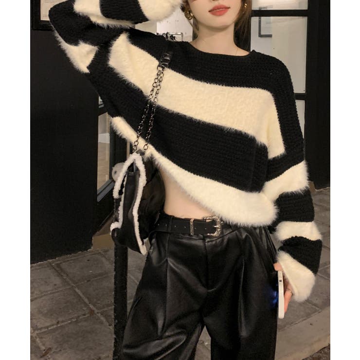 シャギーボーダークロップドニット | SpRay | 詳細画像36 