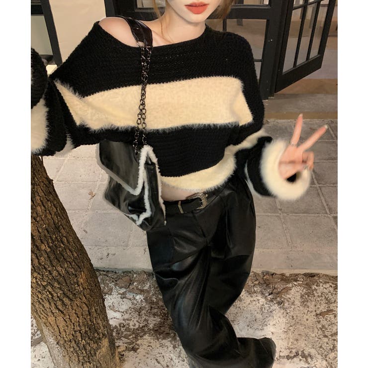 シャギーボーダークロップドニット | SpRay | 詳細画像39 