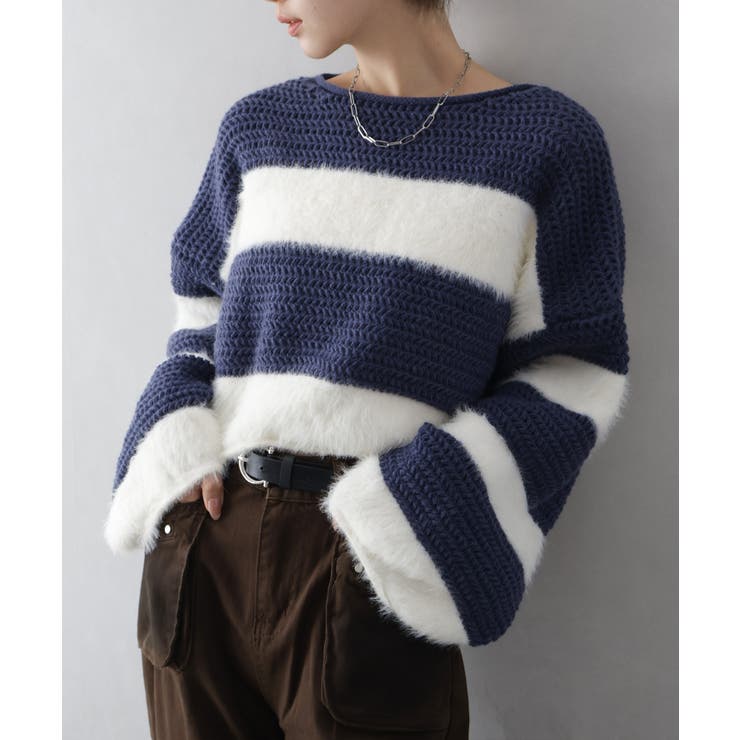 シャギーボーダークロップドニット | SpRay | 詳細画像43 