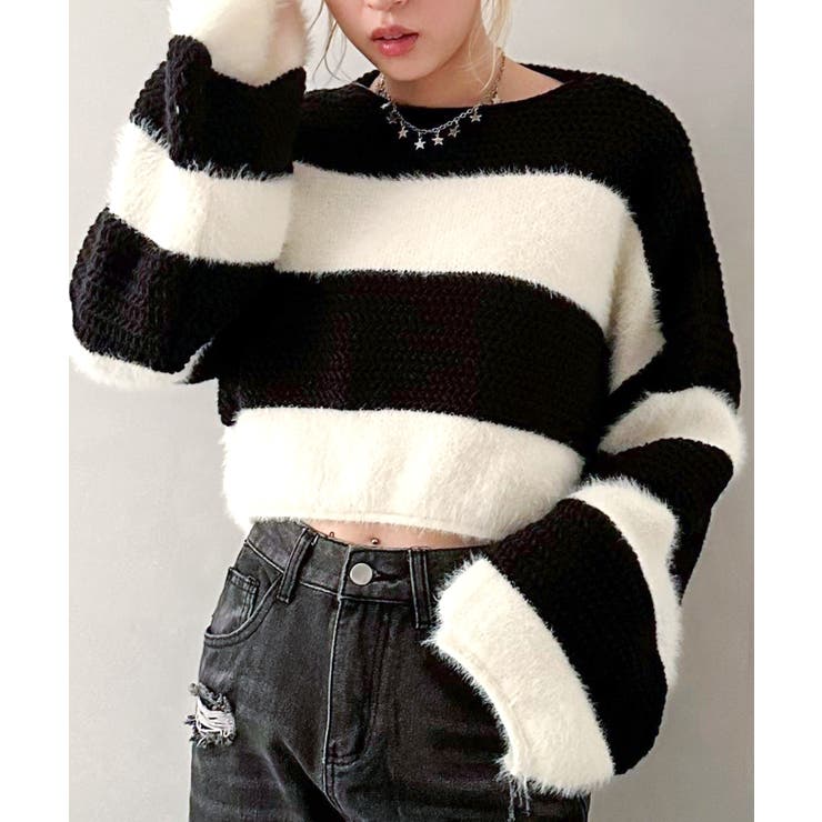 シャギーボーダークロップドニット | SpRay | 詳細画像48 