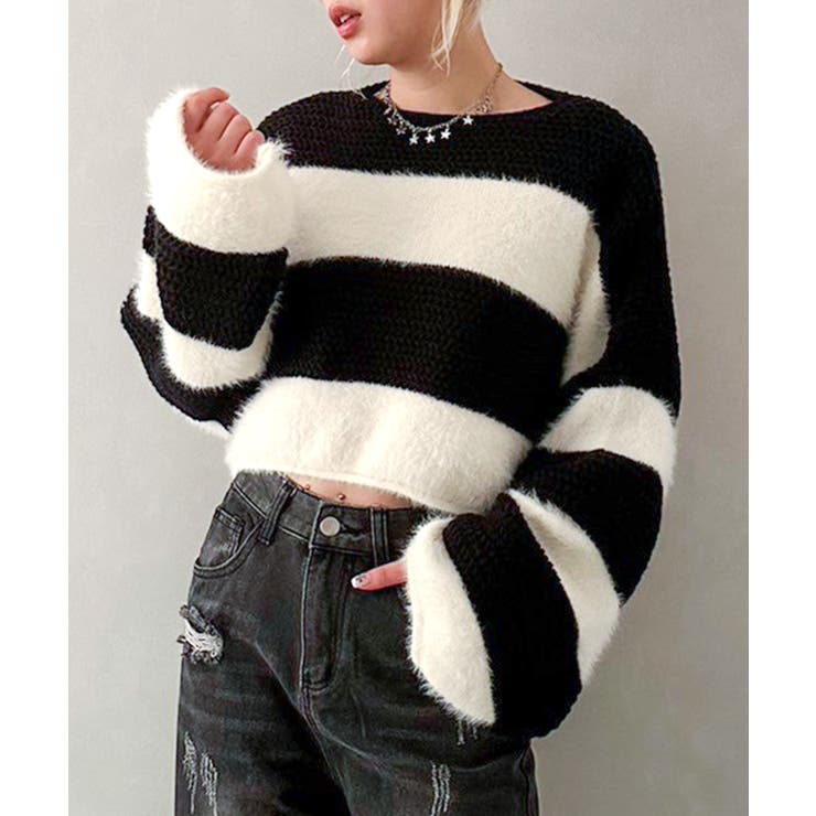 シャギーボーダークロップドニット | SpRay | 詳細画像49 