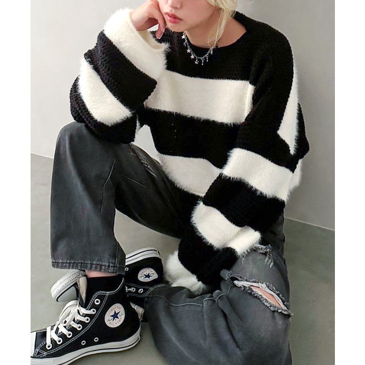 シャギーボーダークロップドニット | SpRay | 詳細画像54 