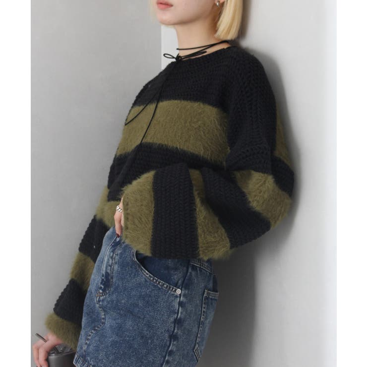 シャギーボーダークロップドニット | SpRay | 詳細画像65 