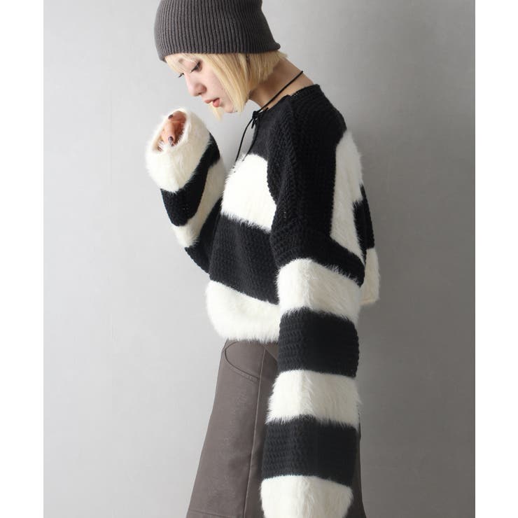 シャギーボーダークロップドニット | SpRay | 詳細画像74 