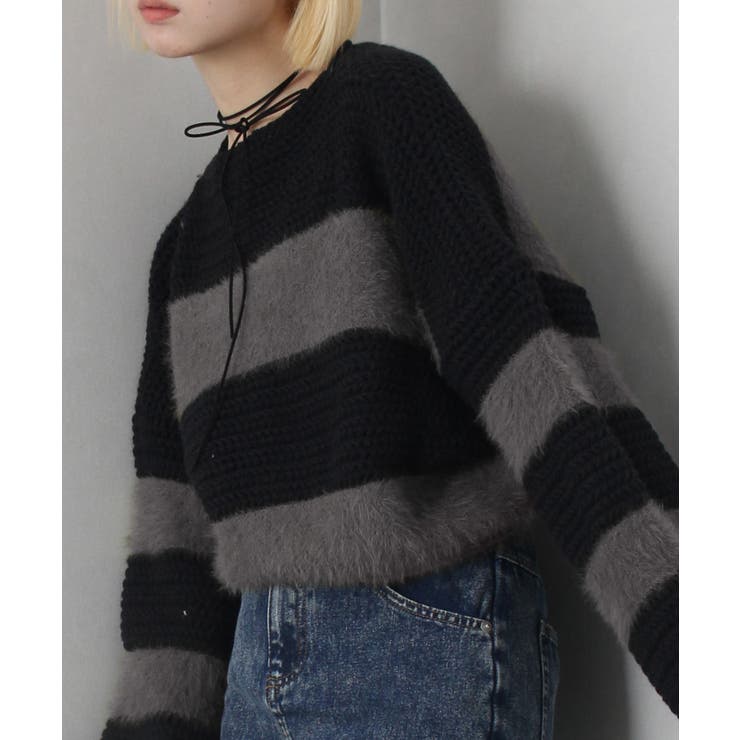 シャギーボーダークロップドニット | SpRay | 詳細画像77 