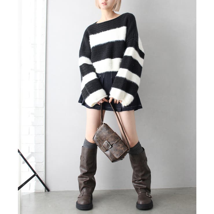 シャギーボーダークロップドニット | SpRay | 詳細画像84 